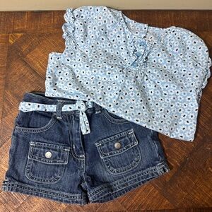 Janie & Jack 4T Blue Floral & Matching Denim Shorts